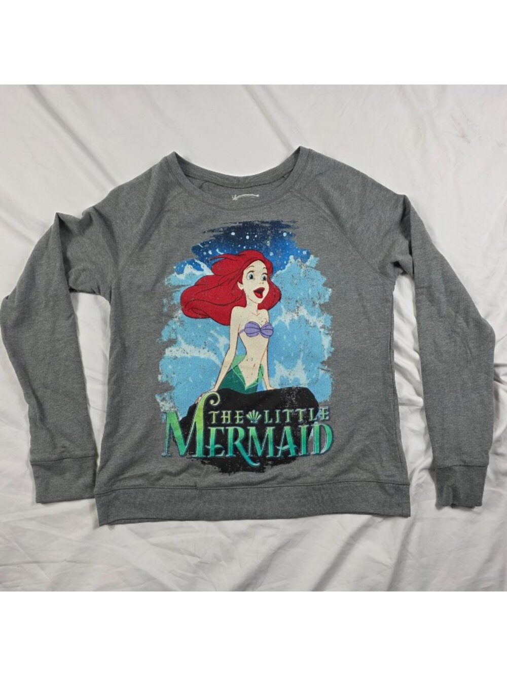 Disney The Little Mermaid Womens Size Large Sweatshirt Gray Crewneck Casual